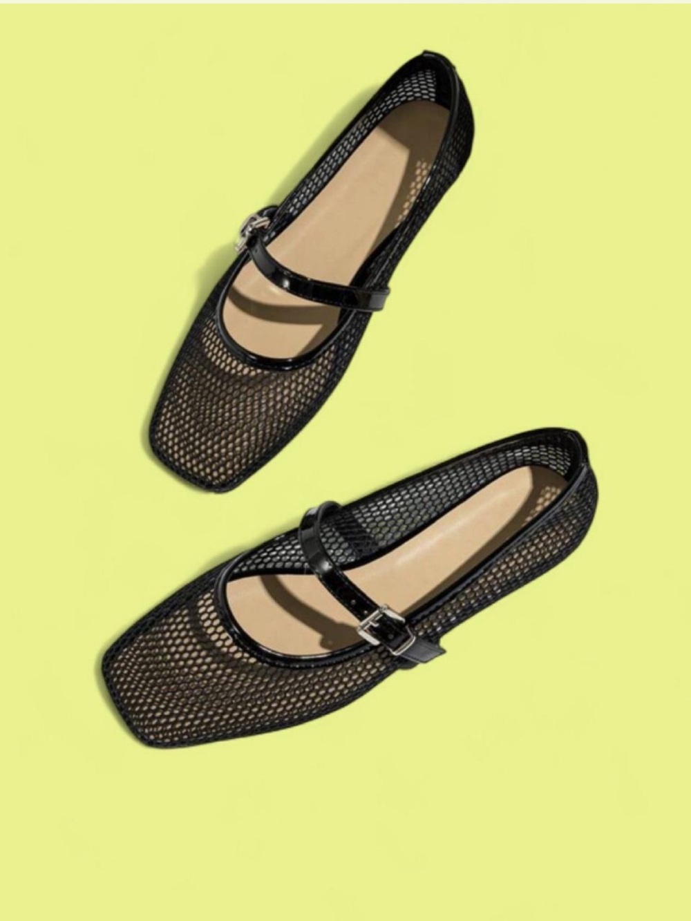 Others Follow Black Mesh Mary Jane Flats with Buckle Strap